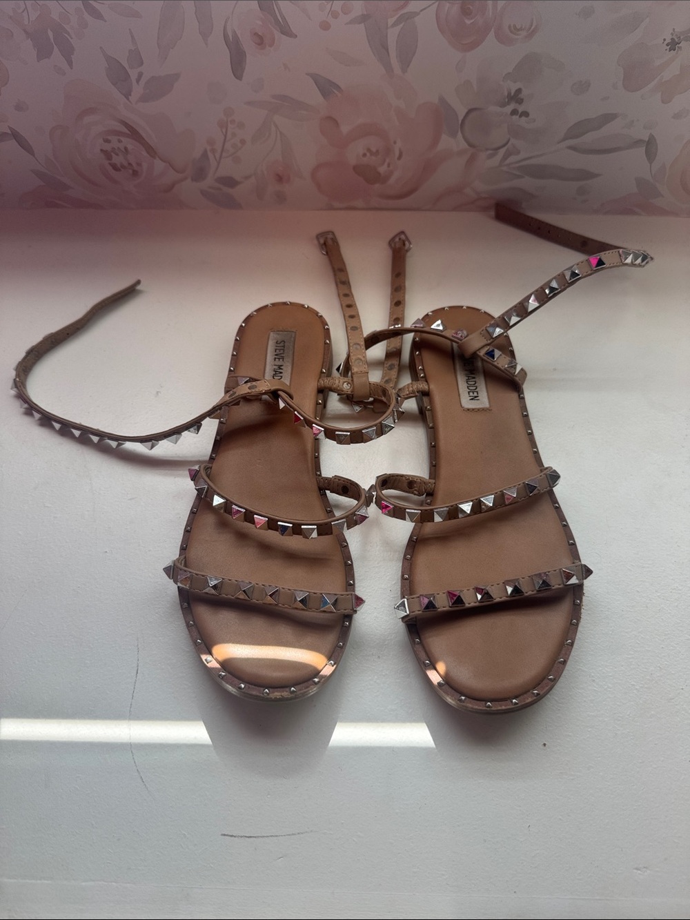 Steve Madden Nude/Tan Studded Strappy Flat Sandals